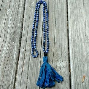 Handmade blue natural gemstone mala